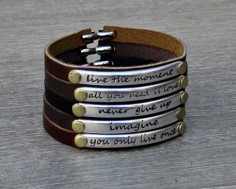 Motivational Bracelet Quote Bracelet Inspirational Leather Etsy