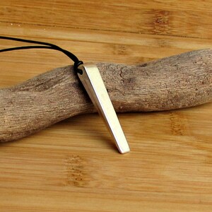 Silver Bar Men&#39;s Long Necklace Pendant, Silver Charm, Leather Necklace Pendant, Adjustable