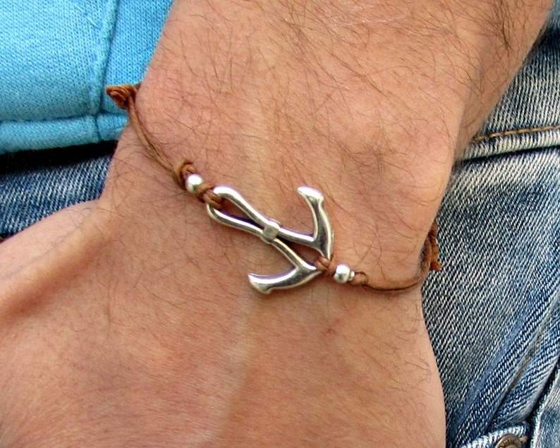 nautical jewelry Anchor bracelet for men men/'s bracelet Silver anchor charm Cord Bracelet Mens Jewelry Adjustable gift for him
