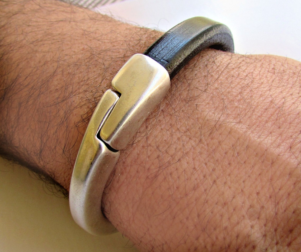 Mens Leather Bracelet Mens Brown Black Leather Bracelet Cuff Etsy