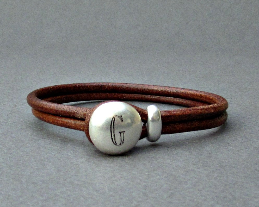 Personalized Mens Leather Braceletcustom Name Initial Etsy
