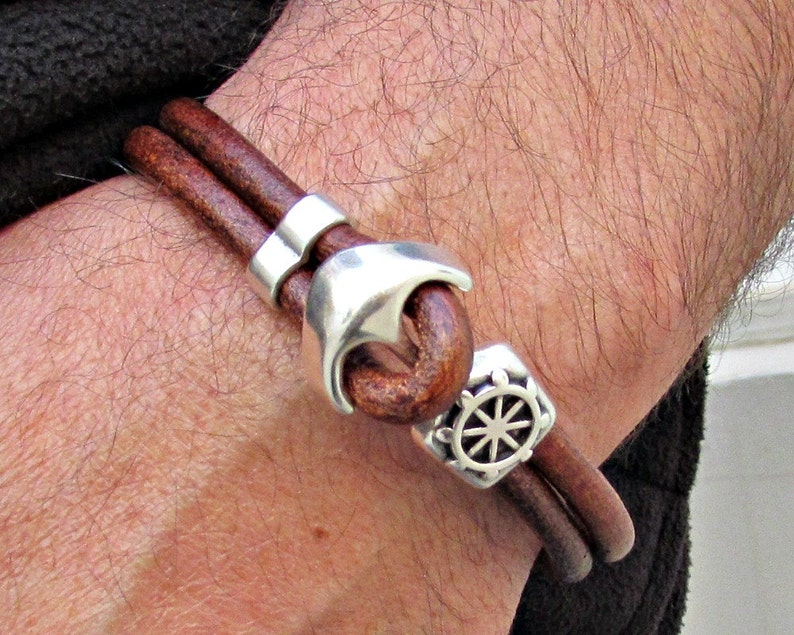 Anchor Bracelet Mens Leather bracelet Cuff Sailing Bracelet Customized On Your Wrist image 3