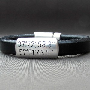 Custom Coordinates Bracelet - Personalized Latitude Longitude Leather Bracelet