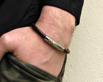 Valentine's Day Gifts Customizable Leather Bracelet for Men, Stainless Steel Clasp