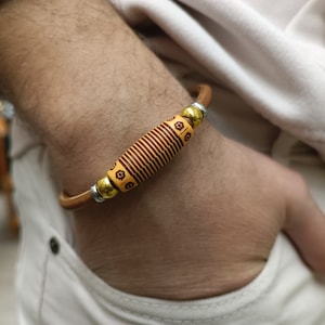 Mens Leather Bracelet, Mens Leather Beaded, Beaded Boho Bracelet, Bracelet For Him, Customized On Your Wrist