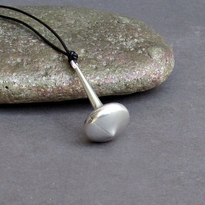Geometric Spinning Top Necklace: Unisex Silver Pendant, Adjustable Leather Cord