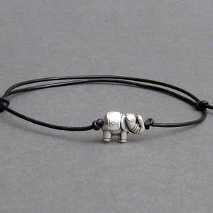 Kleine olifant herenarmband, zilveren olifant bedel, leren armband voor mannen, cadeau voor hem, beste vriend armband, herensieraden, verstelbaar