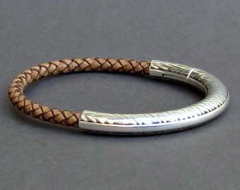 Braided Men's Leather Bracelet , Silver Mens Rustic Bracelet, Mens Leather bracelet, Mens Gift, Customized On Your Wrist Fathers day gift