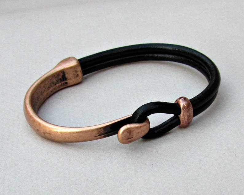 Mens Bracelet Leather, Leather Bracelet, Black Brown Leather Mens Bracelet, Antique Copper Oxidation Customized On Your Wrist image 3