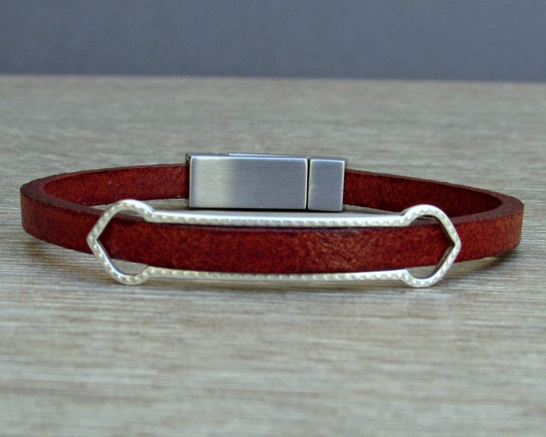 Leather Bracelet Mens Bracelet Boyfriend Gift Silver Plated Customized On Your Wrist Leather Mens Bracelet