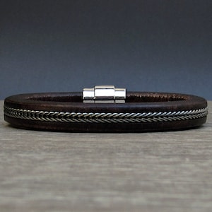 NEW DESIGN Mens Leather Chain Cuff Bracelet, Antique Black Leather Mens  Bracelet Cuff, Silver Plating Customized On Your Wrist
