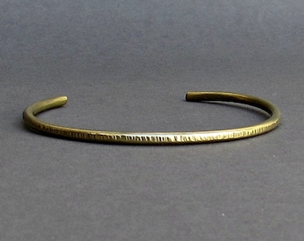 Men's Thin Hammered Bronze Cuff Bracelet Unisex Bracelet  Boyfriend Gift Width 3mm Gift For Him  Customized On Your Wrist