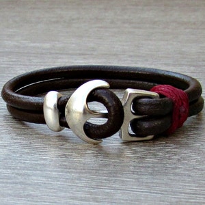Sterlingzilver 925 heren ankerarmband Leren herenarmband Manchet aangepast aan je pols