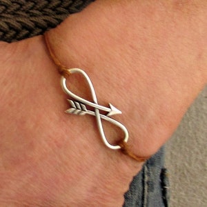 Men&#39;s Infinity Arrow Bracelet: Silver Charm, Adjustable Cord