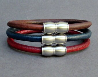 Herren Lederarmband: Edelstahl Magnetverschluss, Kordel Armband