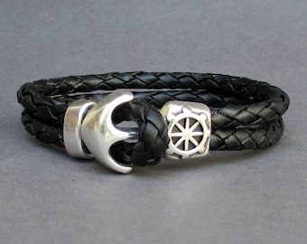 Leather Braided Bracelet Anchor Bracelet Mens Leather bracelet Cuff Sailing Bracelet Customized On Your Wrist.Fathers day gift