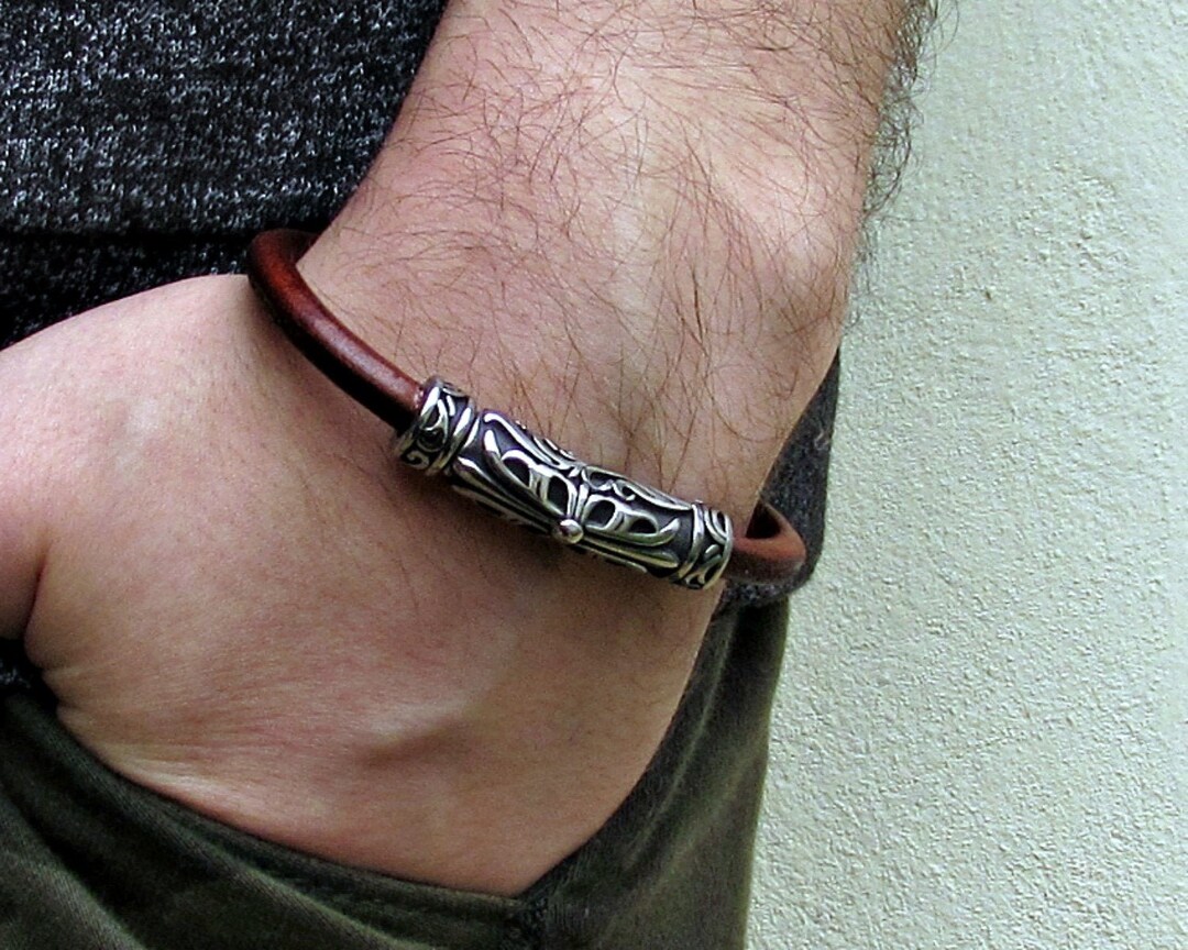 Mens Tribal Bracelet Mens Leather Bracelet Mens Brown Black Etsy