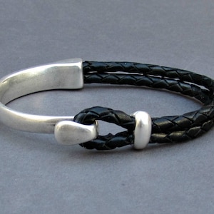 Braided Leather Bracelet, braided, Men Bracelet, Leather Bracelet, Black Brown Leather Mens Bracelet, Silver Plated Customized On Your Wrist