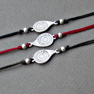 Boho Cord Bracelet Anklet: Antique Silver Charm, Adjustable