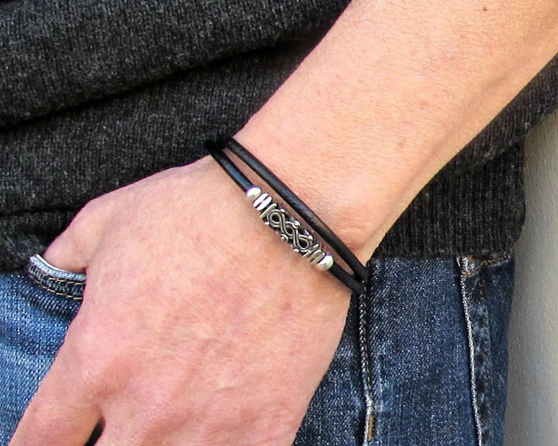 Double Wrap Leather Bracelet Tribal Silver Mens Beaded For Him Antique Plated Customized On Your Wrist - Double Wrap Leather Bracelet Mens Double Wrap Leather Bracelet Tribal Silver Mens Beaded For Him Antique Plated Customized On Your Wrist - Double Wrap Leather Bracelet Mens