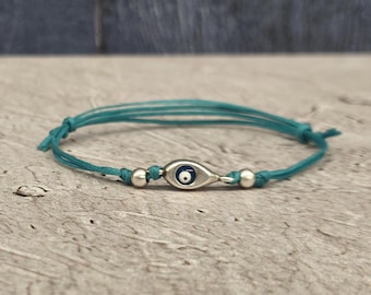 Evil Eye Cord Bracelet or Anklet - Adjustable Unisex Design