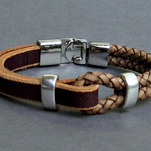 Brown, Natural, Braided Leather Bracelet, Mens Leather bracelet Cuff Gift For Men Customized On Your WristFathers day gift