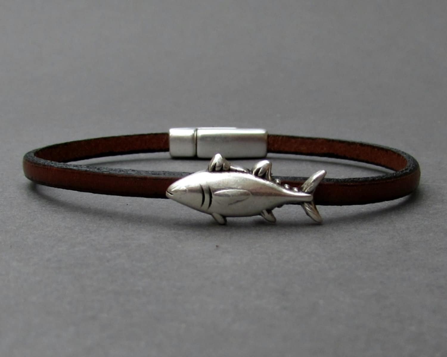 Tiny Fish Bracelet Mens Leather Bracelet Fish Dainty Bracelet Etsy