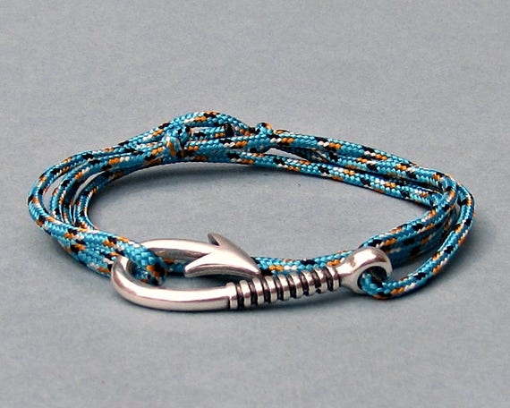 Fish Hook Bracelet Mens Nautical Rope Anchor Wrap Bracelet