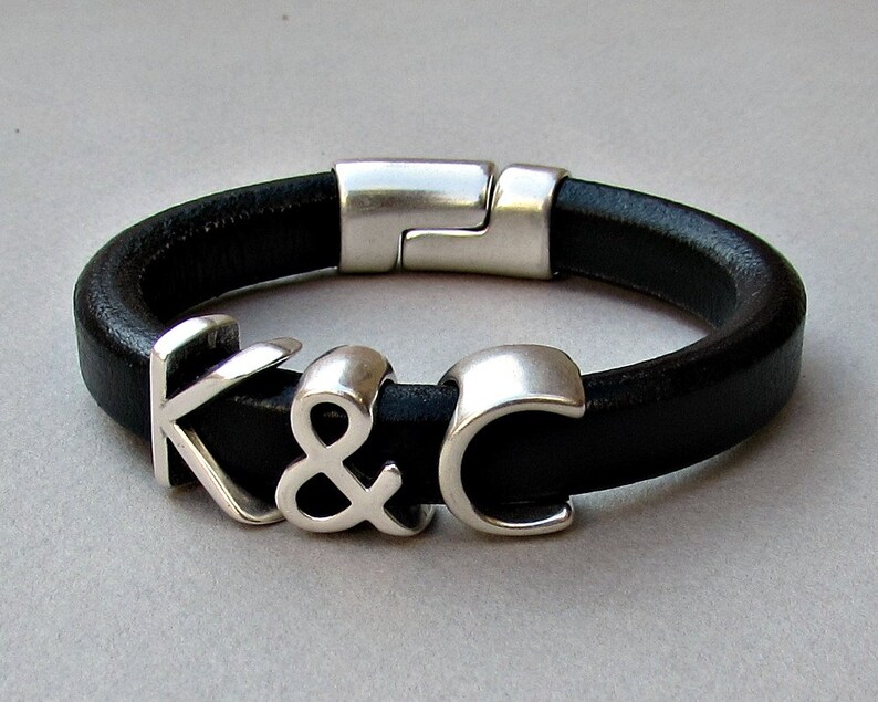 Two Initials Bracelet Personalized Initial Bracelet Silver image 1