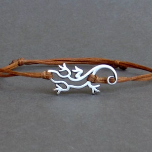 Lizard, Bracelet, Silver Lizard Charm, Cord Bracelet For Men, Gift for him, Bestfriend Bracelet, mens jewelry, Adjustable