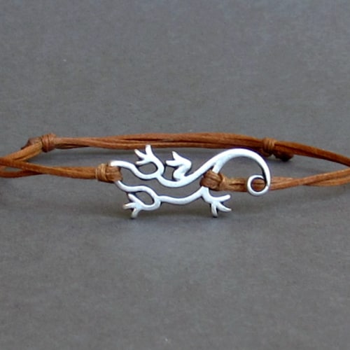 Silver Lizard Charm Bracelet: Adjustable Cord Jewelry