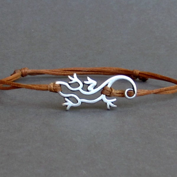 Lizard, Bracelet, Silver Lizard Charm, Cord Bracelet For Men, Gift for him, Bestfriend Bracelet, mens jewelry, Adjustable