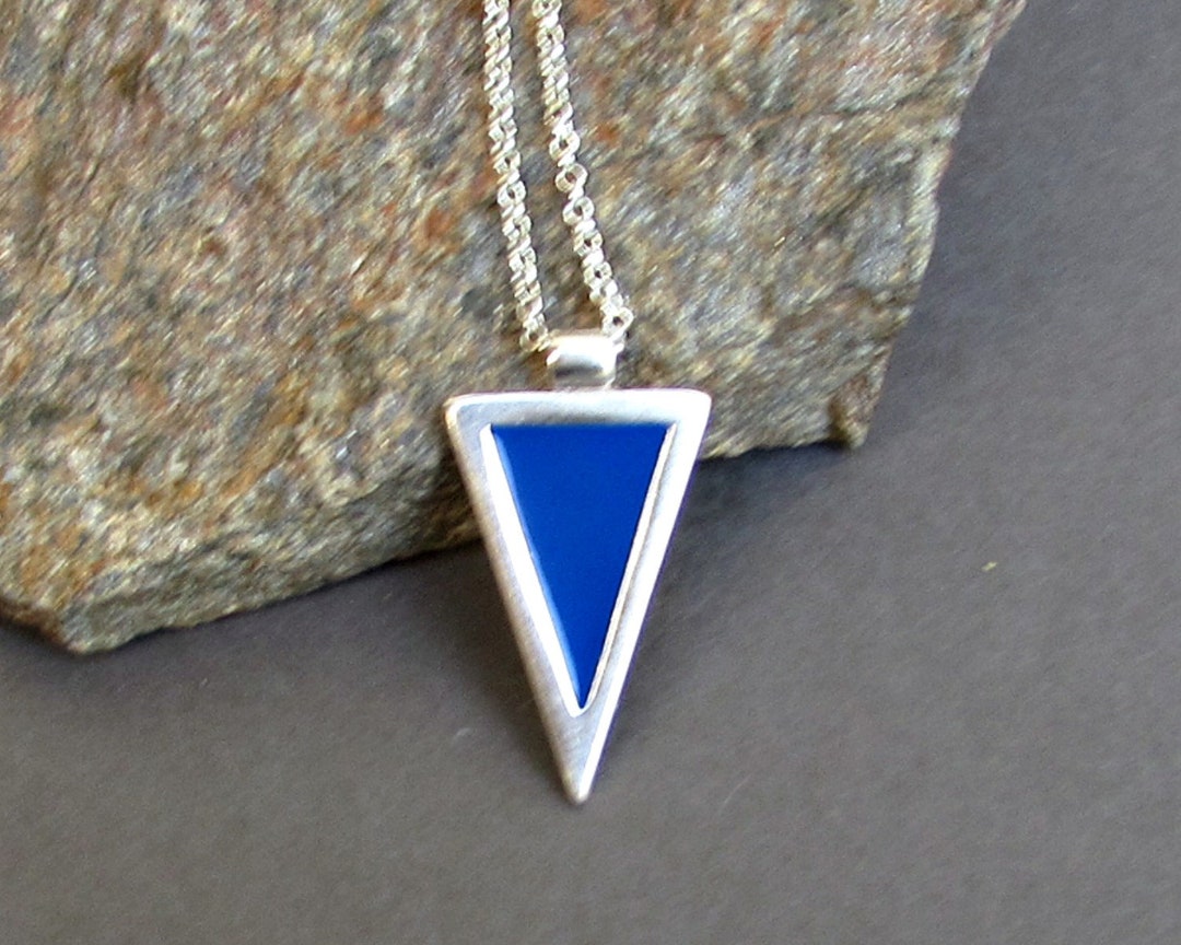 Geometric Triangle Men's Necklace: Stainless Steel Silver Plated Chain ...