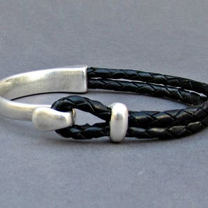 Braided Leather Bracelet, braided, Men Bracelet, Leather Bracelet, Black Brown Leather Mens Bracelet, Silver Plated Customized On Your Wrist image 5