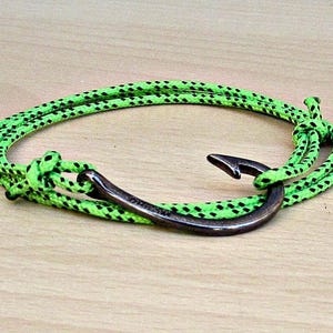 Mens Nautical Hook Bracelet: Adjustable Rope Wrap, Gunmetal Finish