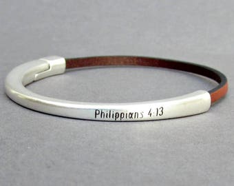 Personalized Mens Leather Bracelet: Custom Engraved, Minimalist Style