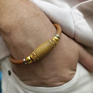 Mens Beaded Leather Bracelet, Mens Leather, Beaded Boho Bracelet, Bracelet For Him, Customized On Your Wrist