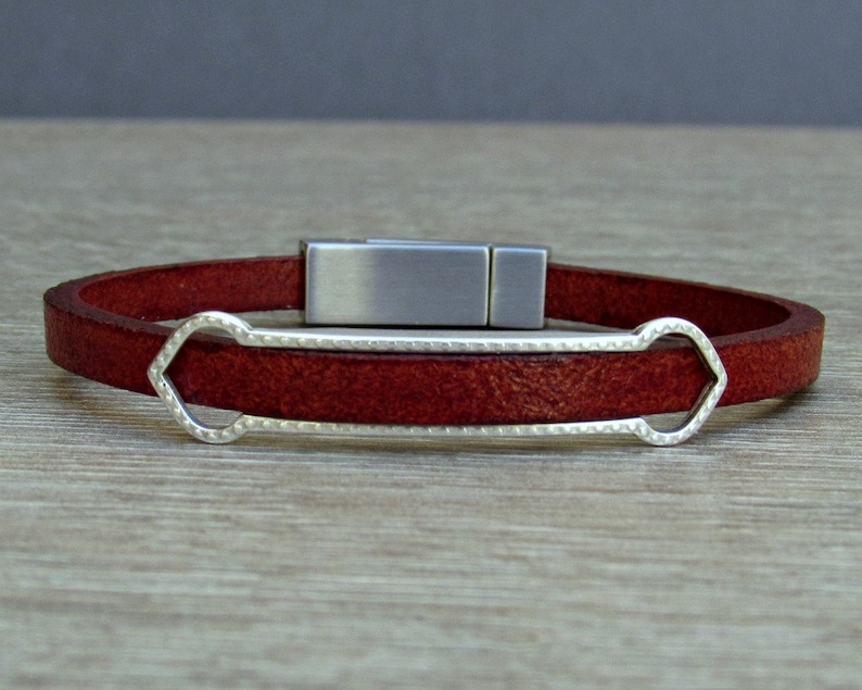 Leather Bracelet Mens Bracelet Boyfriend Gift Silver Plated Customized On Your Wrist Leather Mens Bracelet