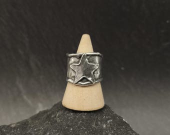 Chunky Pewter Star Ring: Adjustable Boho Celestial Jewelry