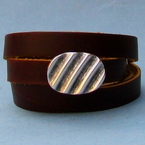 Mens Leather Wrap Bracelet: Silver Buckle, Cow Leather