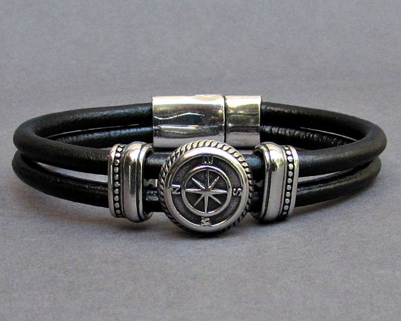 Compass Bracelet Mens Leather Bracelet Leather Bracelet for Etsy