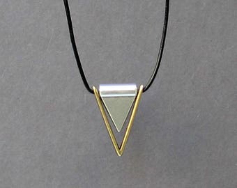 Mens Necklace Pendant, Geometric Triangle Mens Silver Leather Necklace, Best Friend, Boyfriend Gift Adjustable