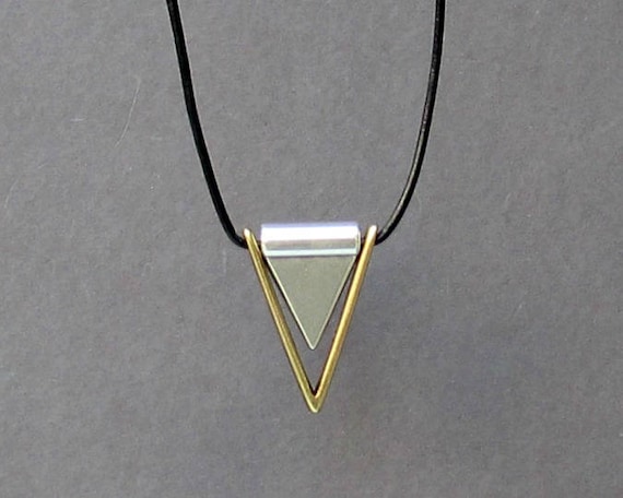 Mens Necklace Pendant, Geometric Triangle Mens Silver