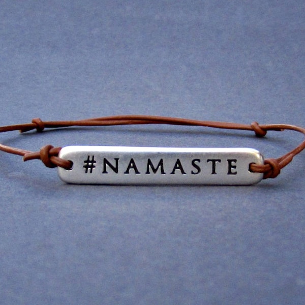 Leather Namaste Bracelet, Yoga Jewelry, Namaste Jewelry Gift, Leather Yoga Jewelry Gift Unisex Bracelet