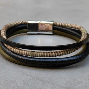 Mens Boho Leather Multistrand Bracelet: Unisex Magnetic Cuff