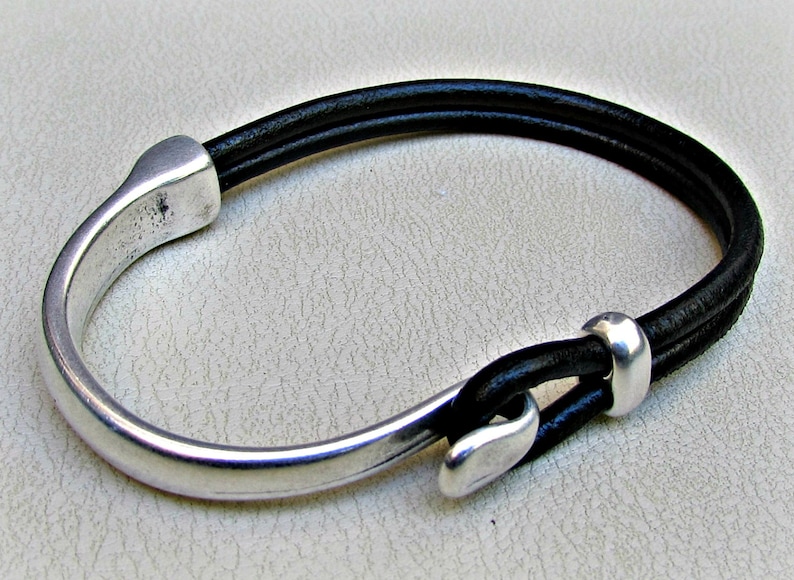 Mens Bracelet Leather, Leather Bracelet, Black Brown Leather Mens Bracelet, Silver Plated, Mens Valentine's Gift, Customized On Your Wrist image 5