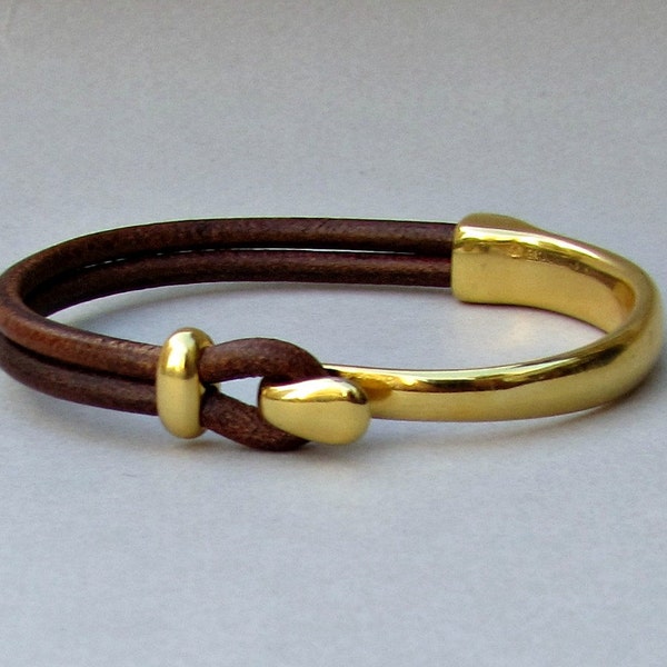 Gold, Unisex, Leather Bracelet,Cuff, Black, Brown Leather Unisex Bracelet Bangle, Gold 24k Plated Customized On Your Wrist