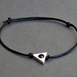 Minimalist Leather Cord Bracelet: Silver Triangle, Adjustable