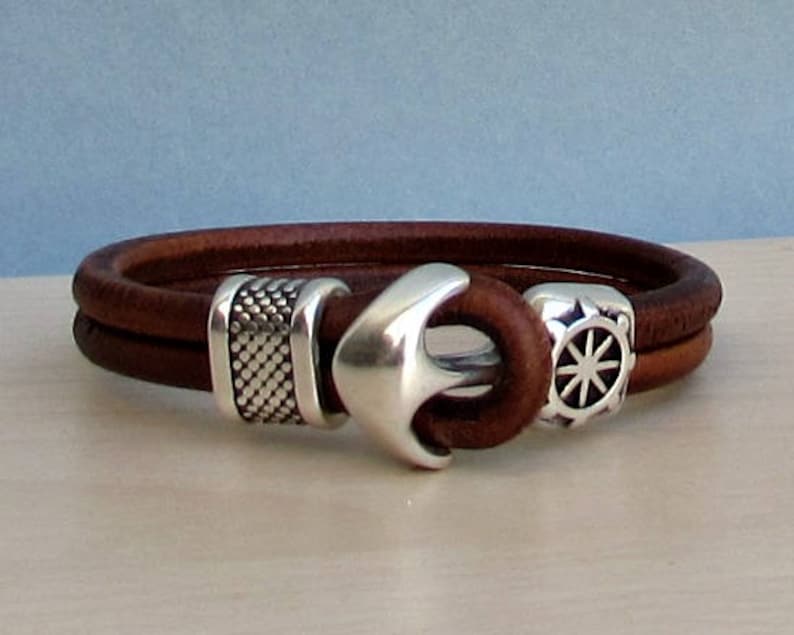 Anchor Bracelet Mens Leather Bracelet Cuff Nautical Sailing Etsy