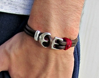 Anchor Mens Bracelet Mens Leather bracelet Cuff  Customized On Your Wrist